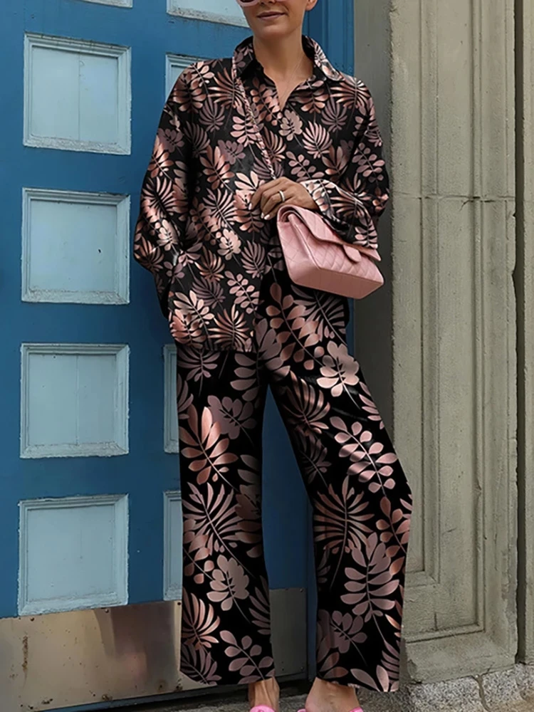 Frühling Herbst Pyjama für Frauen Zwei Stücke Gesetzt Lose Bluse Hosen Drucken Casual Multi Muster Langarm Hosen Anzug Nachtwäsche