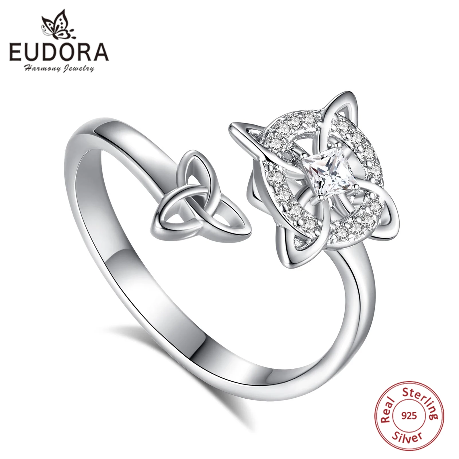 

Eudora 925 Sterling Silver Witches Knot Adjustable Ring Nudo de Bruja Celtic Knot Ring Wicca Pagan Jewelry Gift for Women Men