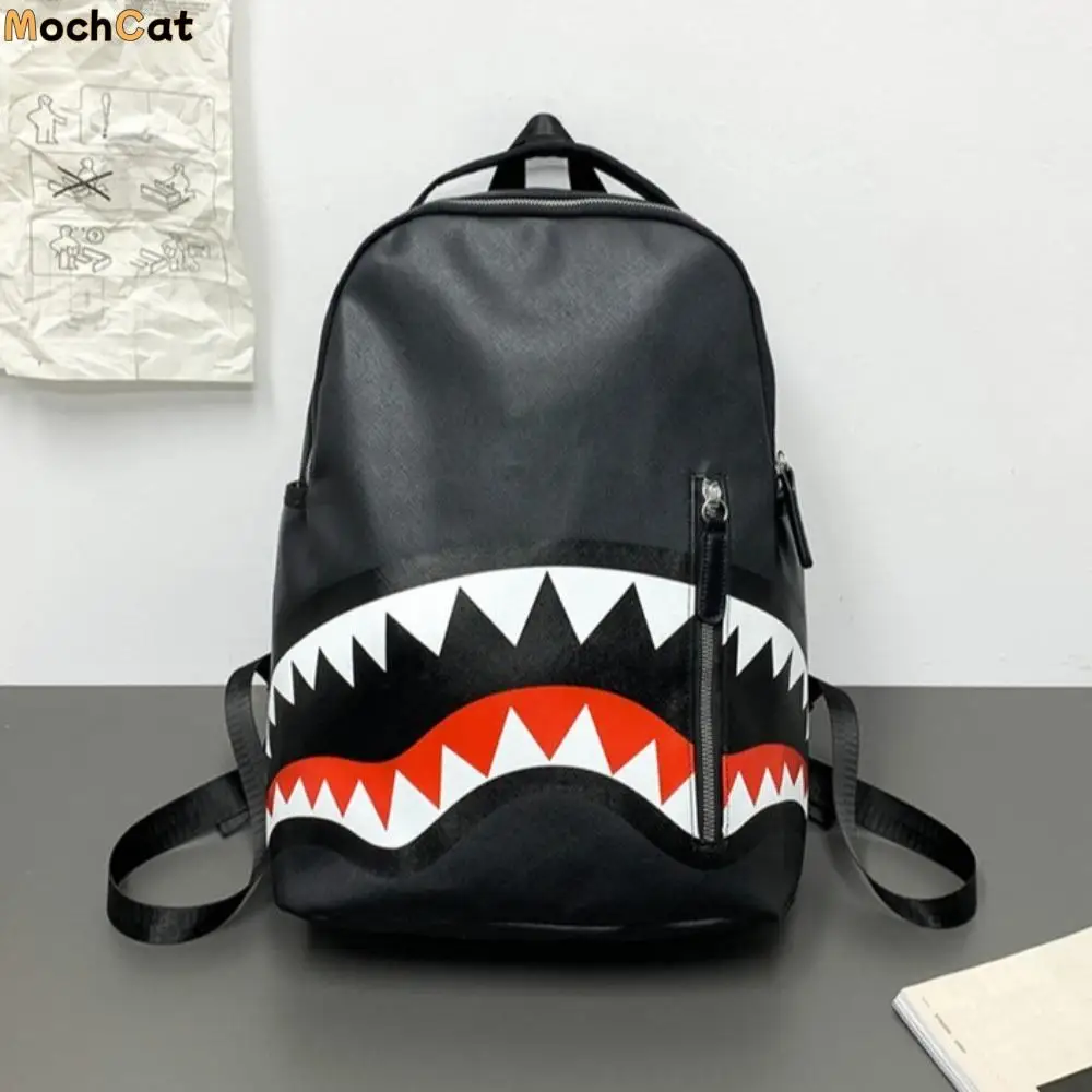 Fashion PU Leather Diaper Bags  Large Capacity Shark Shoulder Bag Rucksack Zipper Handbag School Bags Students