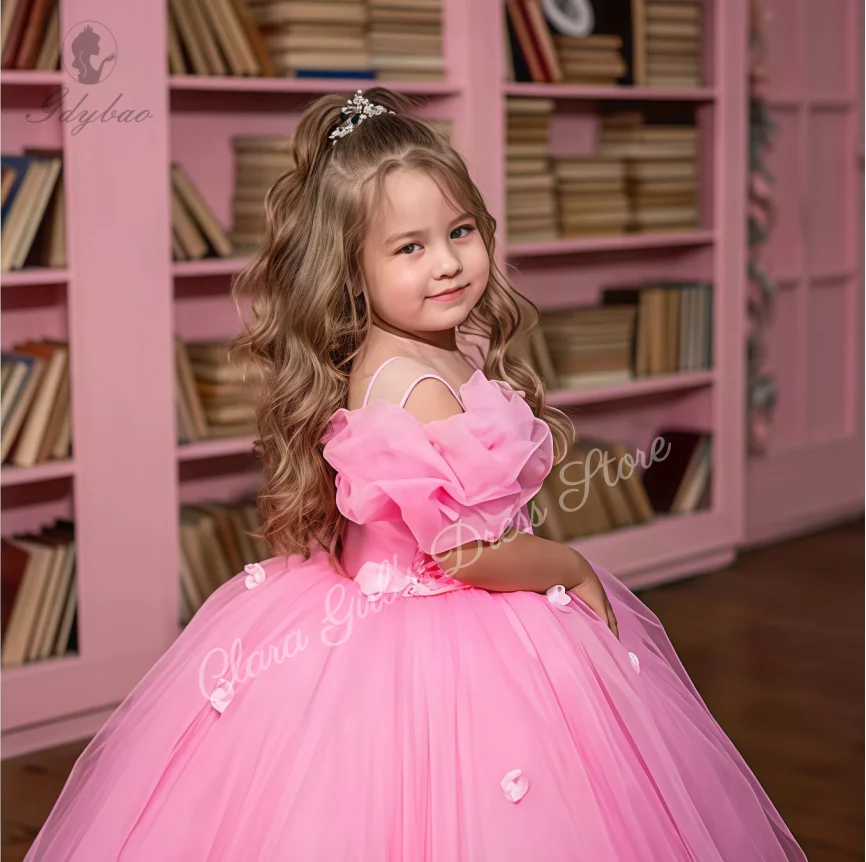 فساتين فتاة الزهور المخصصة قبالة الكتف لحفلات زفاف الأميرة عيد ميلاد لفساتين التواصل الأول