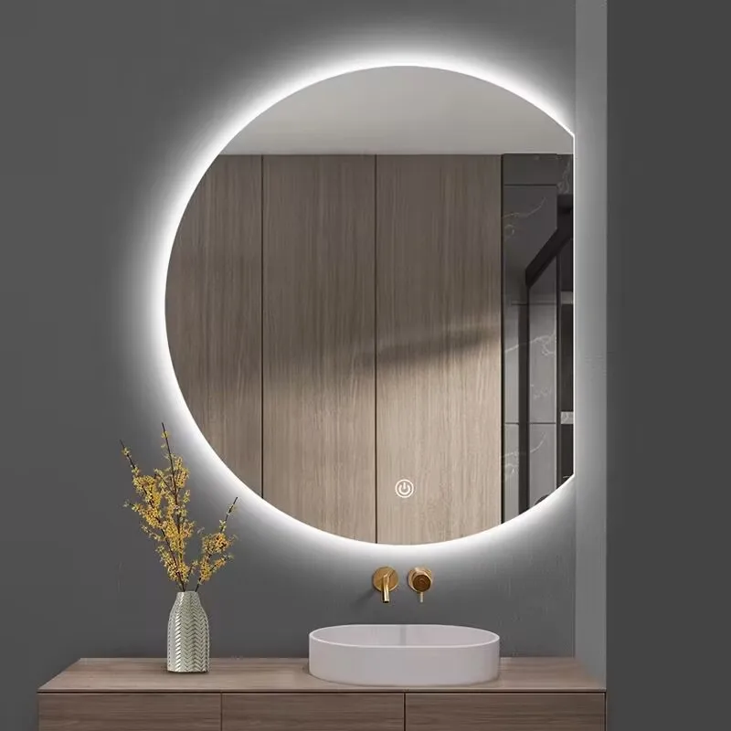 Modern Semicircle Smart LED Bathroom Mirror Anti-Fog Illuminated Wall Hanging for Bedroom Dressing Table Cosmetic Mirror