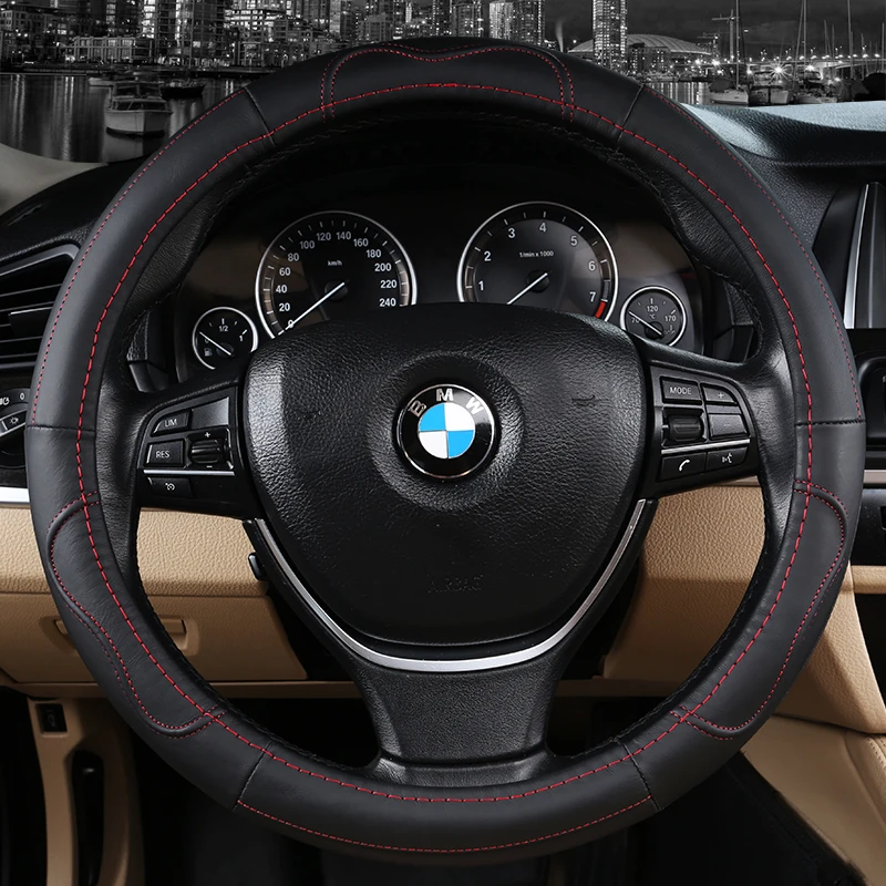 Genuine Leather Car Steering Wheel Cover 38cm For BMW E90 320i 325i 330i 335i E87 120i 130i 120d Auto Interior Accessories