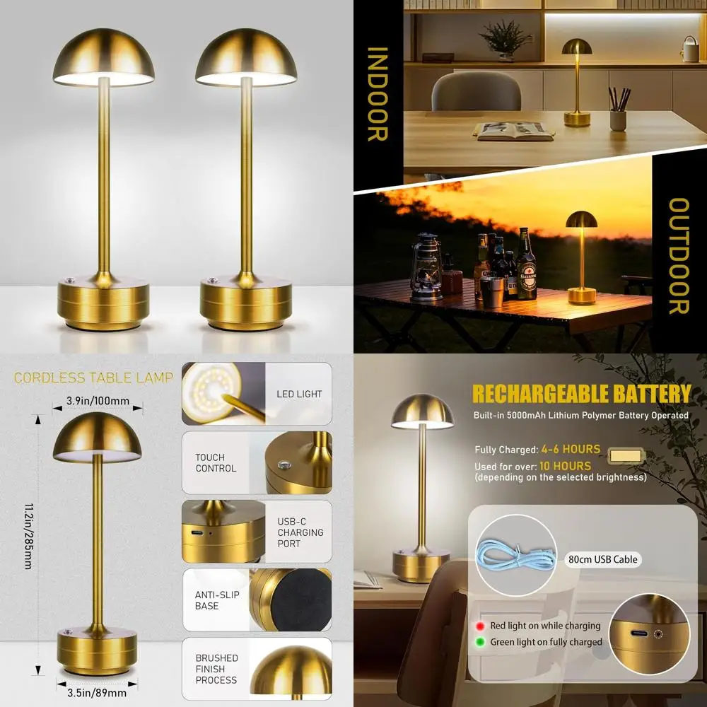 

Перезаряжаемые светодиодные настольные светильники - аккумулятор 5000 мАч, сенсорное диммирование, портативные лампы для улицы и дома, для патио, столовых