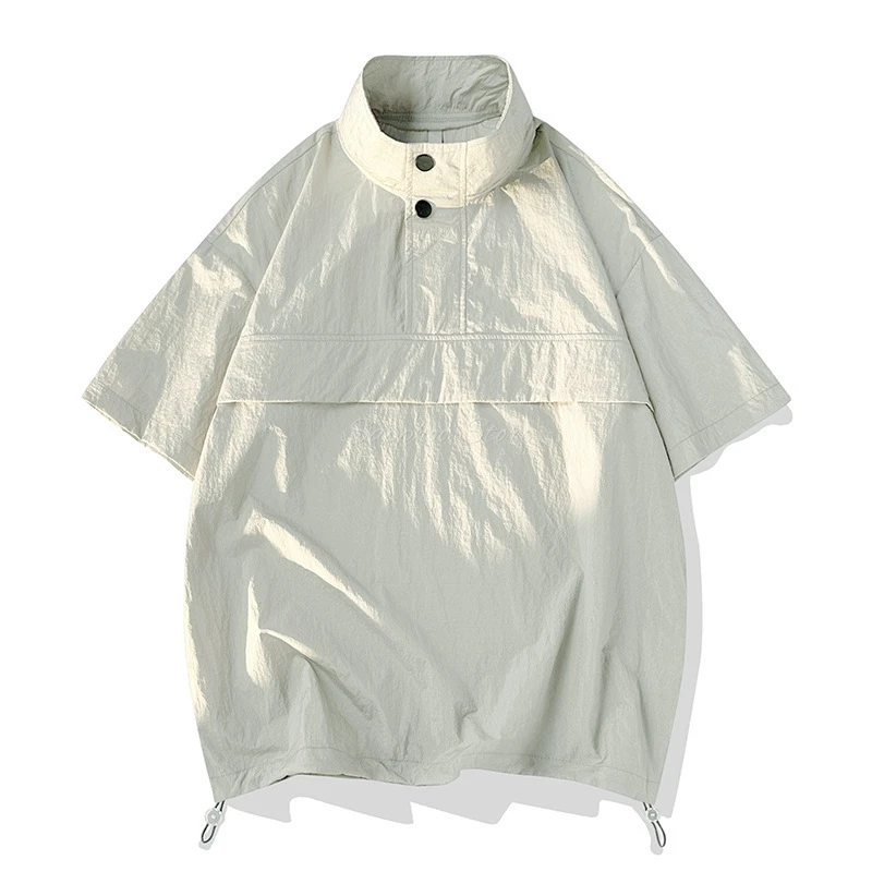 2026 قمصان كولا كبيرة وطويلة للرجال بلون سادة بأكمام قصيرة تي شيرت صيفي خفيف وقابل للتنفس قميص رجالي غير رسمي