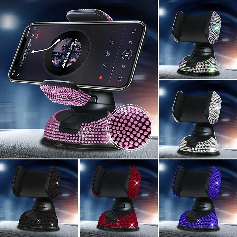 2025 Diamond Cell Phone Holder for Car Phone Mount Pink Flexible Table Stand Mount Bling Car Accessories Interior Woman