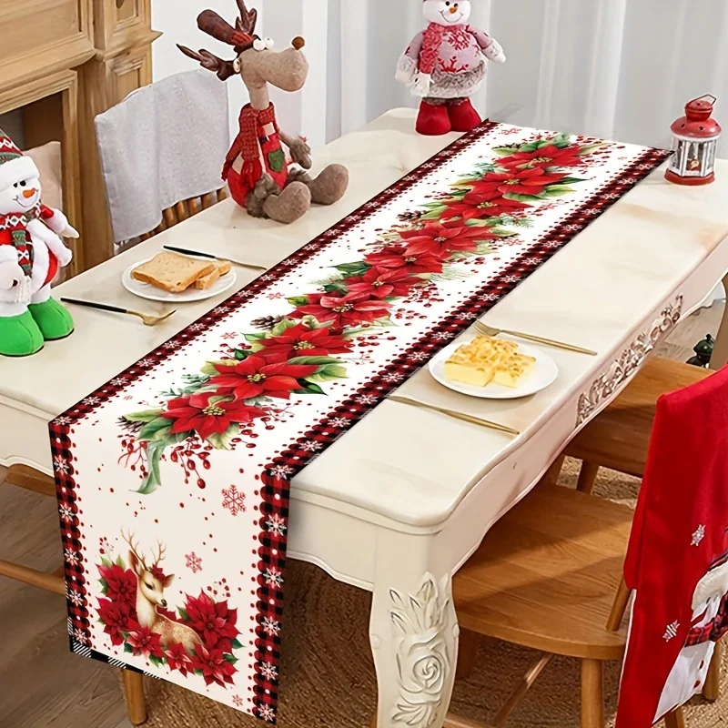 VIKAMA Retro Christmas Table Runner, Xmas Tree Star Print, Farmhouse Table Runner for Home Dining Table, Xmas Party Decor