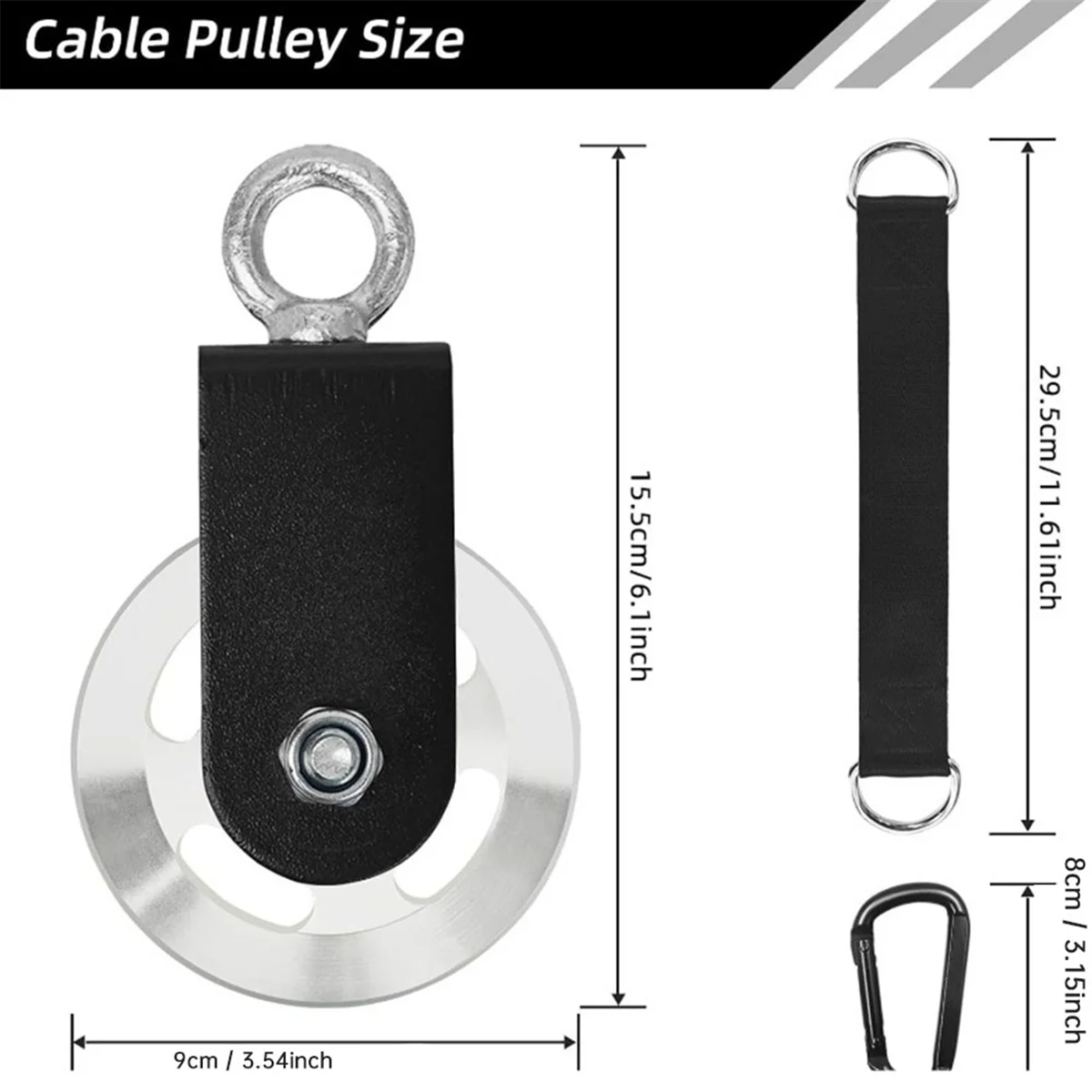 

Кабельный шкив AT59 с карабином для поворотного ремня, колесо шкива 90 мм, тянущая насадка «сделай сам», оборудование для домашнего спортзала, серебро