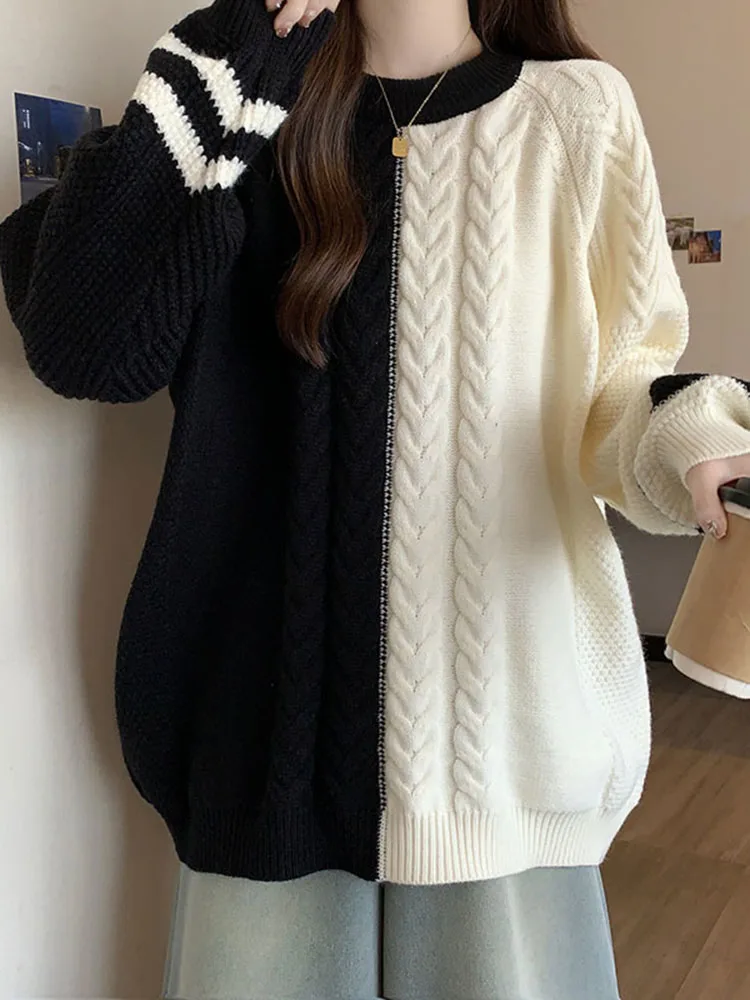 Noël rouge Baggy tricoté pull femmes décontracté contraste Colar tricots pull ample épais nouveau doux mode pulls