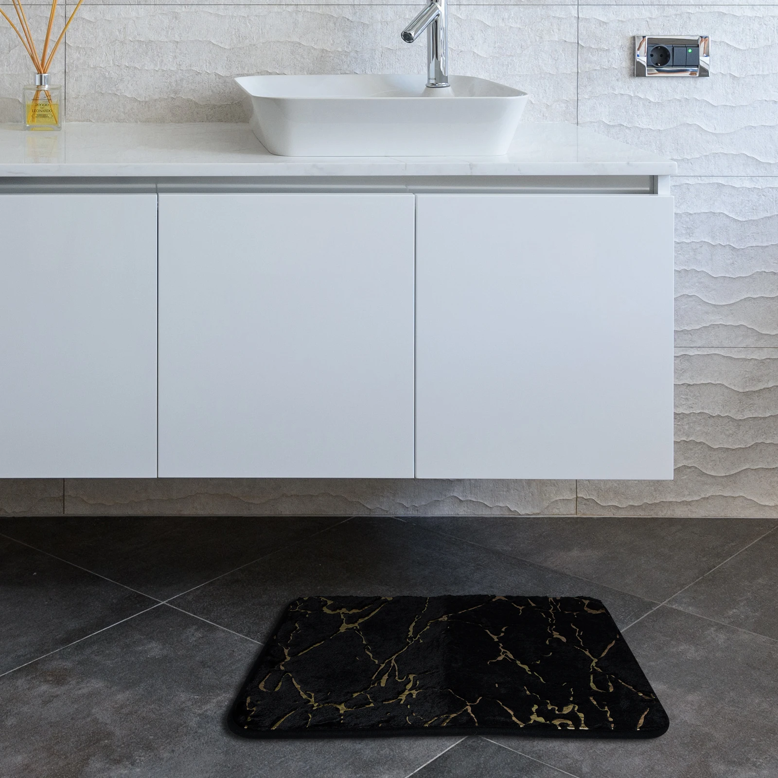 

Non Slip Bath Mat Thickened Water Absorbing Fast Drying BlackDurable Premium Material Simple Color Modern Marble for Bathroom