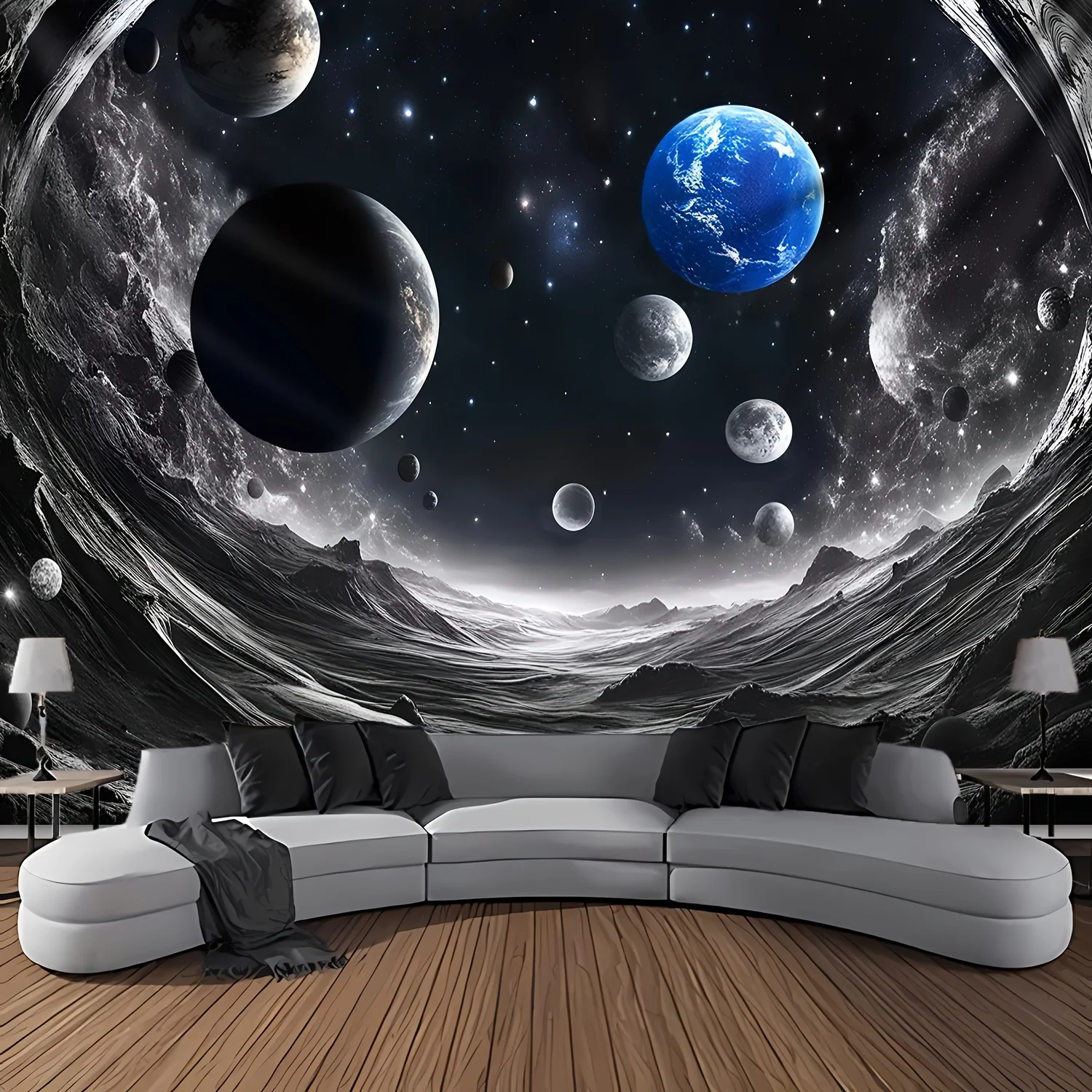 Oversized Planetary Ocean Waves Tapestry, Soft Polyester Fabric, Beautiful Wall Decor for Living Room, Bedroom, Office & Party B