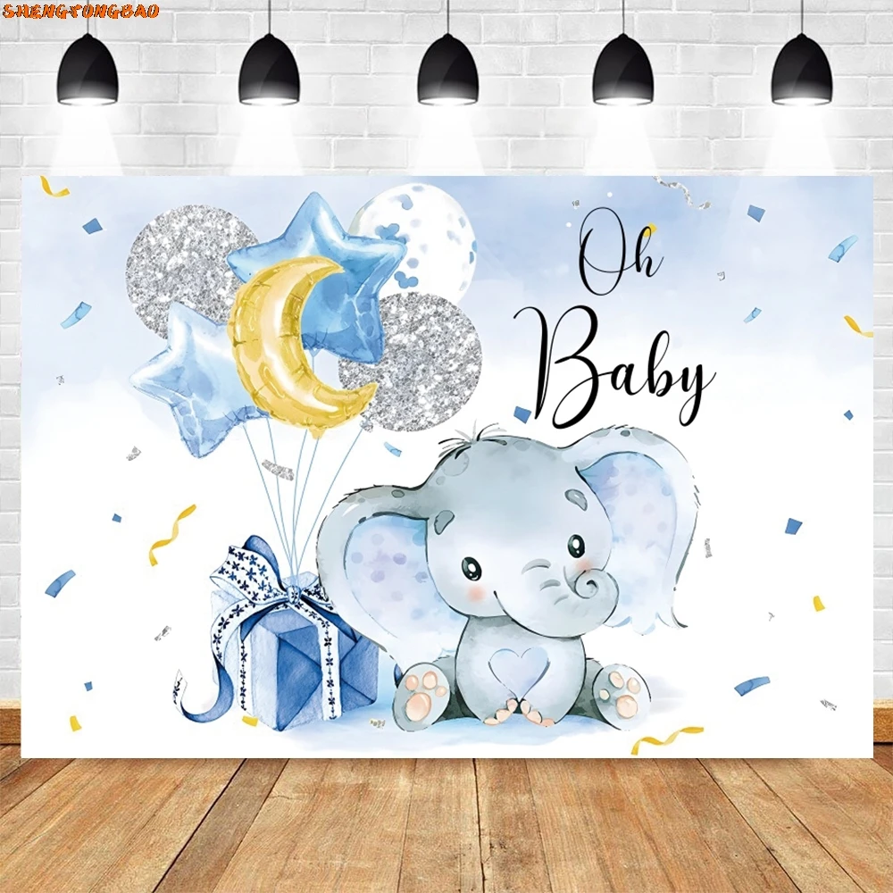 Cute Elephant Theme Birthday Party Backdrop Baby Shower Kids Photo Customize Photography Background Decor Banner Photostudio