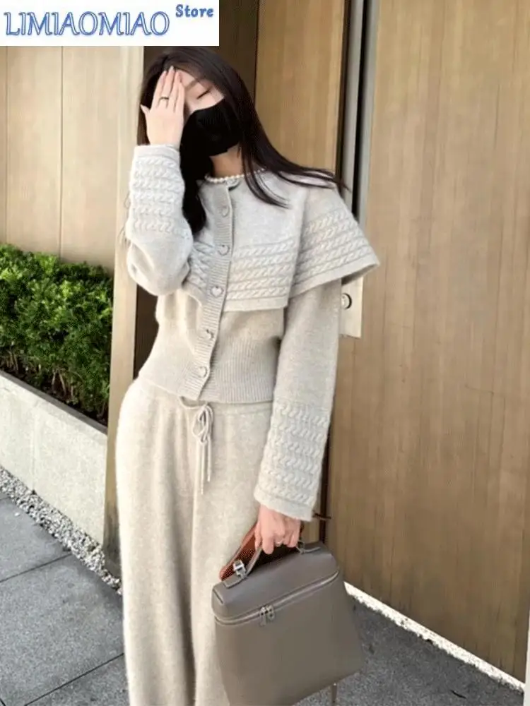 New Store Suit Women Autumn French Style Knitted Sweater Jacket Casual High-waisted Leggings Two-piece Set