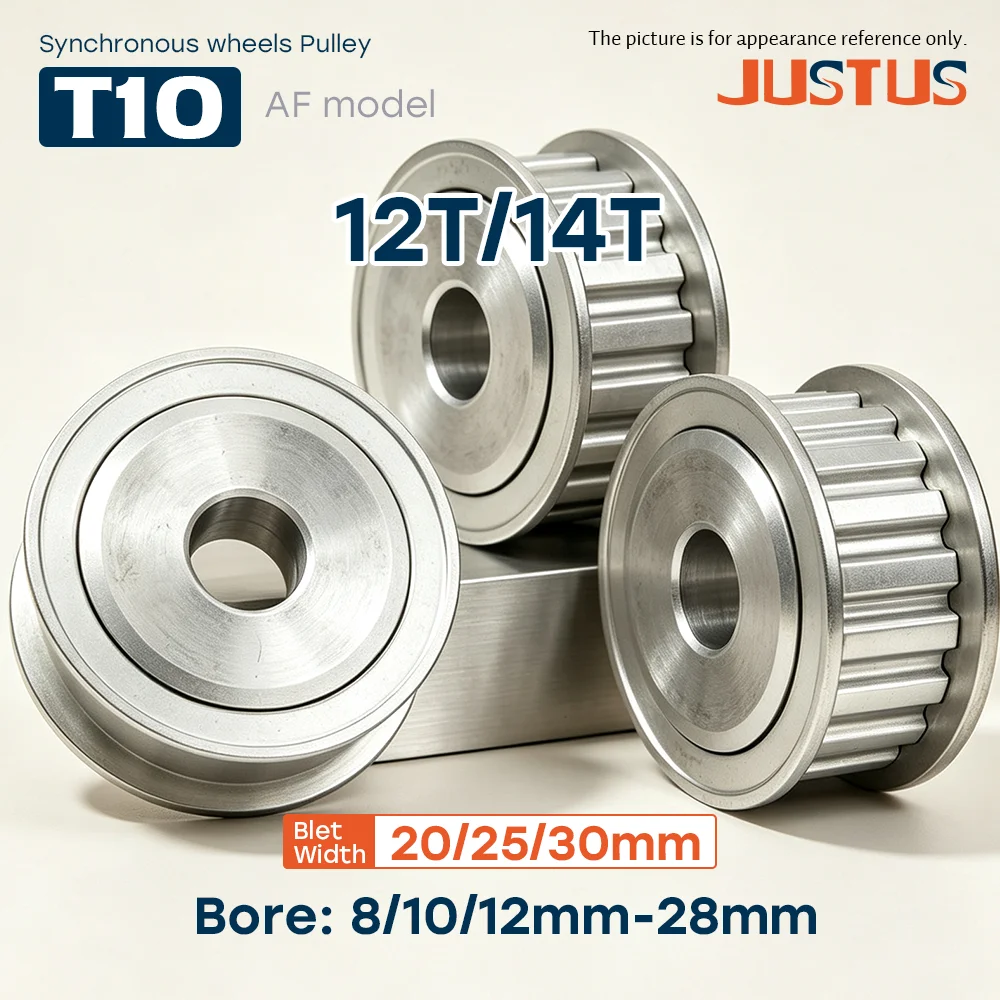 T10 Timing Pulley, 12T/14T, Bore 8–28mm, Pitch 10mm, for T10 Synchronous Belt Width 20/25/30mm, Precision Drive Components