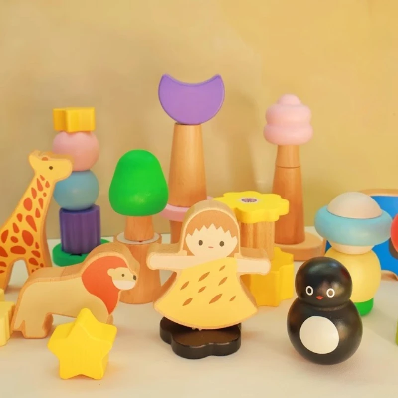 나무 몬테소리 블록 장난감 세트 안전한 아기 유아 교육용 블록 퍼즐 감각 장난감 큰 블록 쉽게 잡을 수 있음