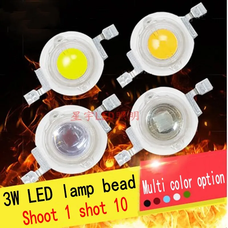 

10pcs/lot 3W LED lamp beads warm white cold white red green Cyan blue yellow orange ice blue Pink purple High power Light Beads