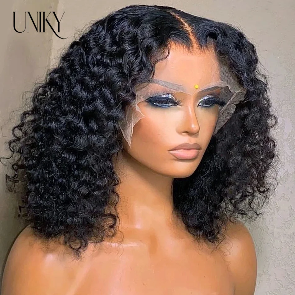 Indian Hair Glueless Short Curly Bob Hair Wig Human Hair 4x4 HD Lace Closure Wigs Wear To Go Lace Frontal Wig Water Wave Cut Wig