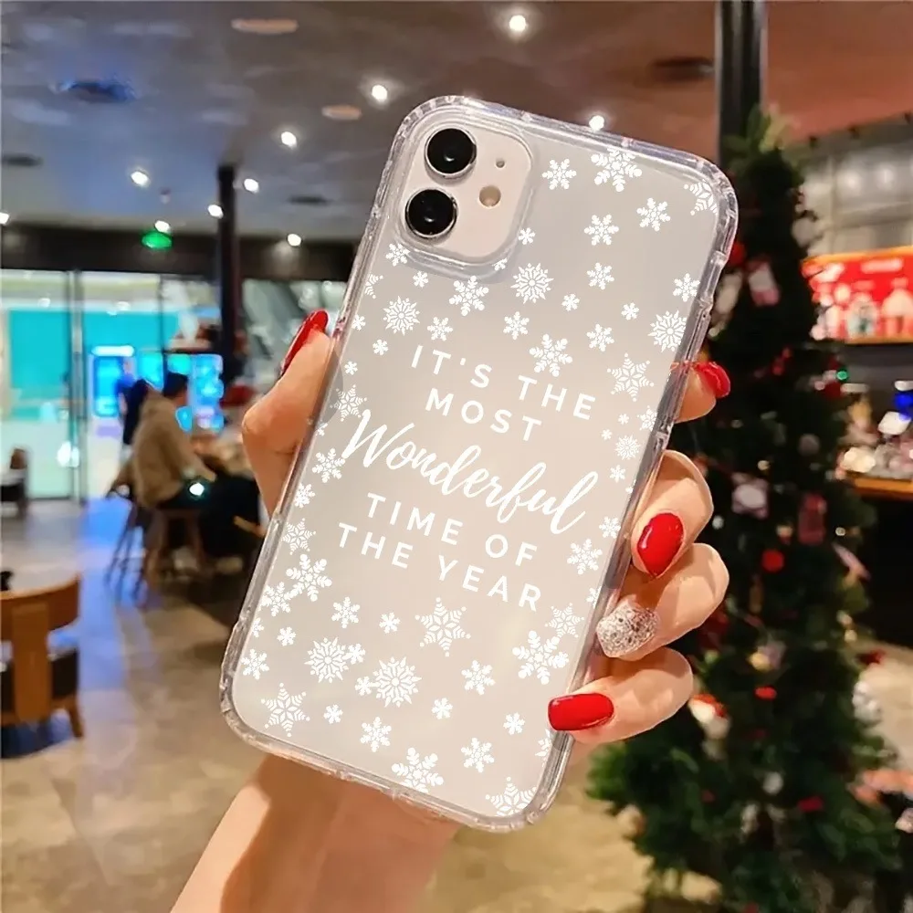 Penutup Casing Ponsel Bening Estetika Kepingan Salju Lucu Natal untuk iPhone 16 11 12 13 14 15 Pro Max XR XS X 7 8 Plus SE 3 2022 Casing