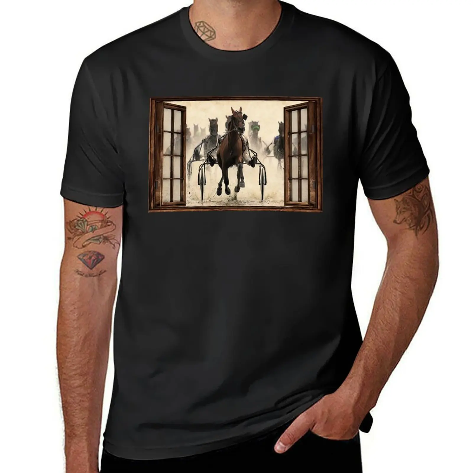 Horse Harness Racing Window View T-Shirt vintage clothes cute clothes funny t shirts for men