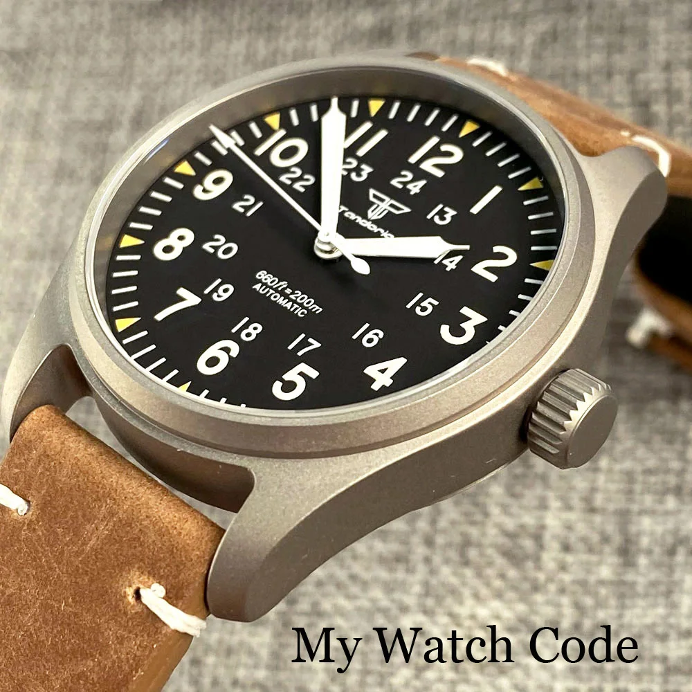 Titanium Pilot Mechanical Watch Men 20bar Waterproof Dive NH35 PT5000 Wristwatch Nologo Swim Clock Date Vintage Yellow Hand 39mm