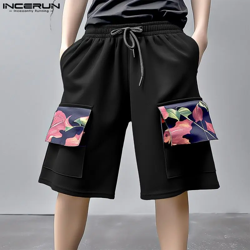 2024 Men Shorts Print Patchwork Drawstring Loose Korean Casual Men Bottoms Streetwear Summer Fashion Male Shorts S-5XL INCERUN