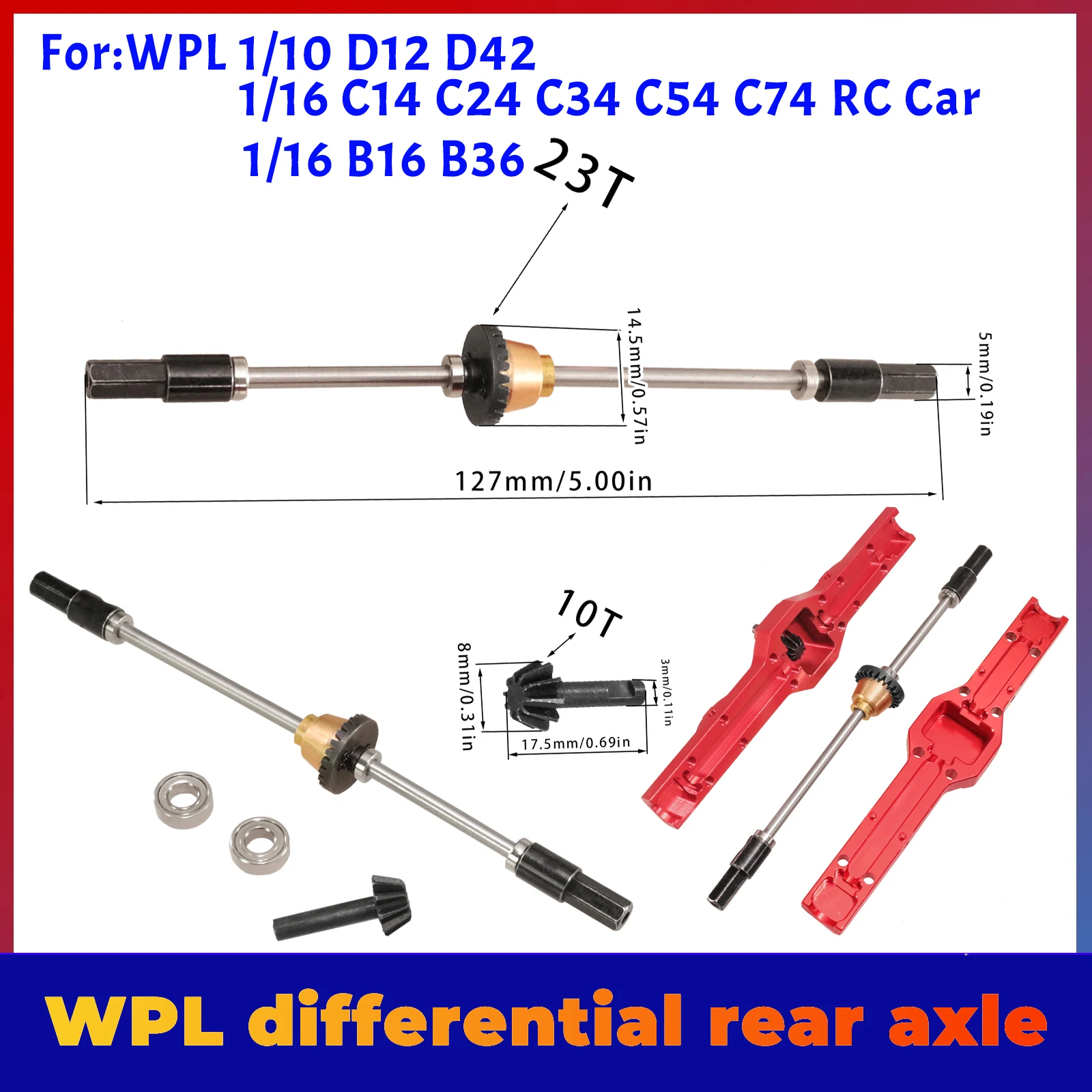 

Metal Differential Rear Axle Steel Gear Drive Shaft for WPL C14 C24 C34 C54 B14 B24 B16 B36 D12 D42 1/16 RC Car Upgrade Parts