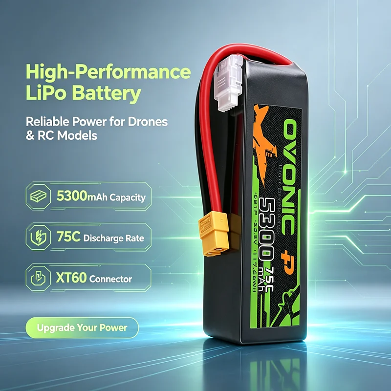 NEW OVONIC 22.2V Lipo Battery 5300mAh 75C For RC Helicopter Quadcopter FPV Racing Drone Parts 6S Battery