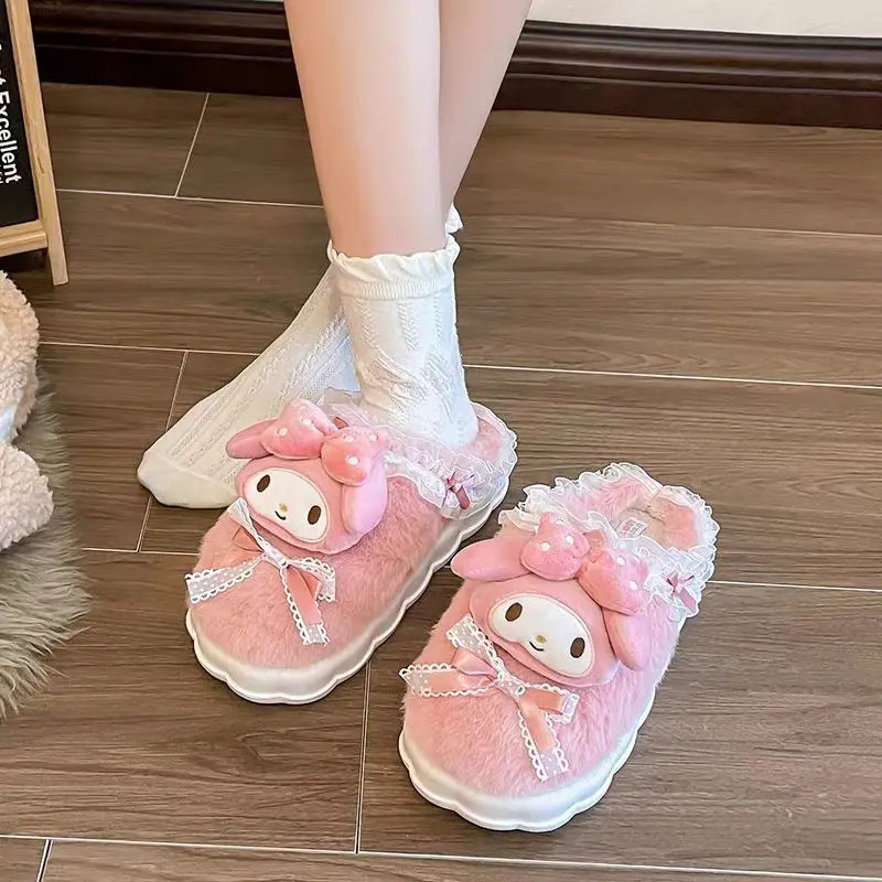 Sanrio Hello Kitty Kuromi Cinnamoroll Bawełniane Kapcie Kreskówkowe Śliczne Zimowe Domowe Kapcie na Grubej Podeszwie Utrzymujące Ciepło Bawełniane Buty