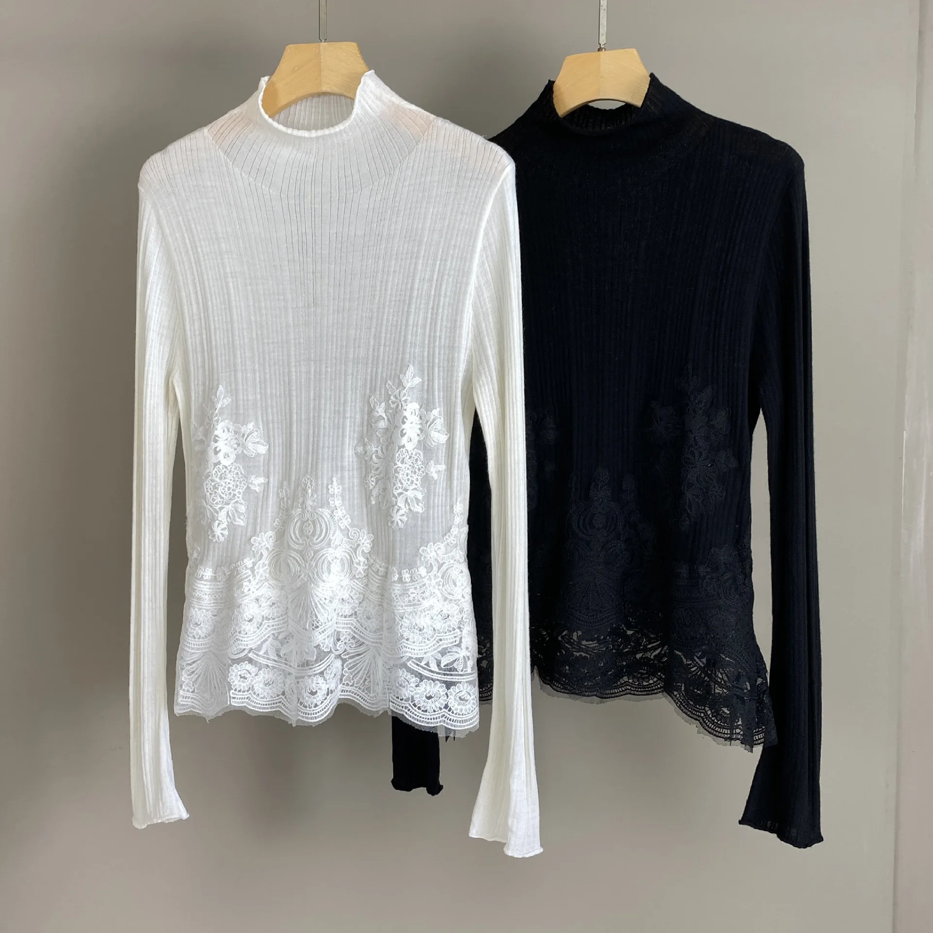 

Женский осенне-зимний новый шерстяной вязаный свитер с длинными рукавами и кружевным узором, модный универсальный свитер