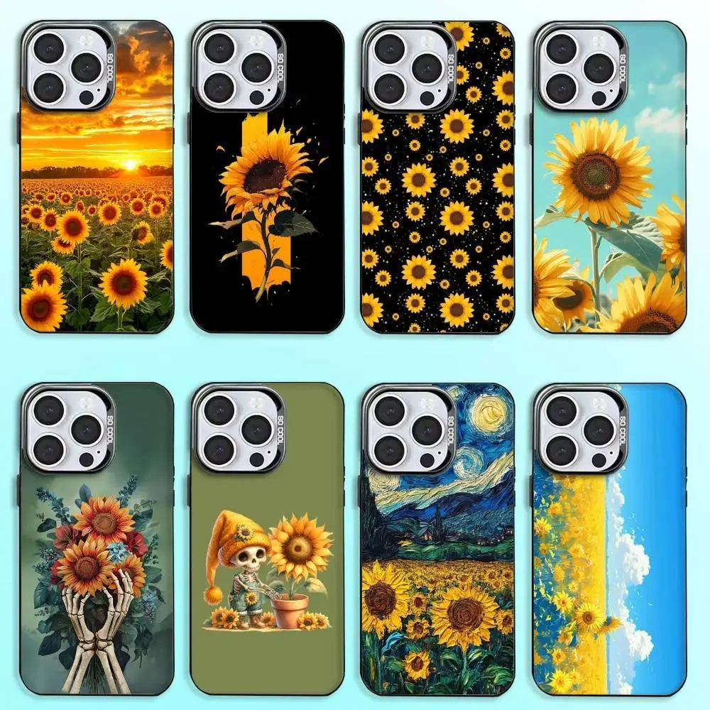 

Beautiful S-Sunflower Phone Case For iPhone17,16,15,14,13,12,11 Plus,Pro Max Colored Silver Plated Inside Cover
