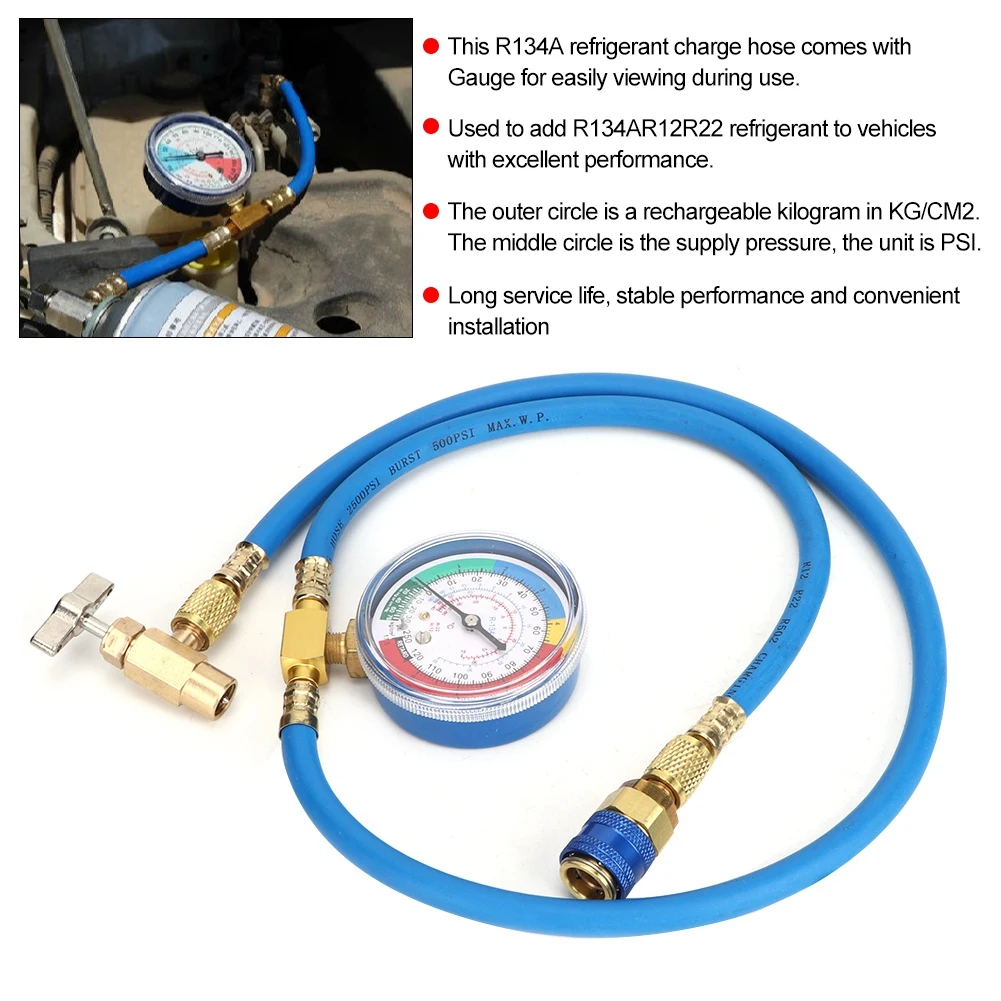 R134A Recharge Measuring Hose Can Tap Gauge Refrigerant Charging Pipe Gauge Measuring Kit Copper Auto Car Accessories