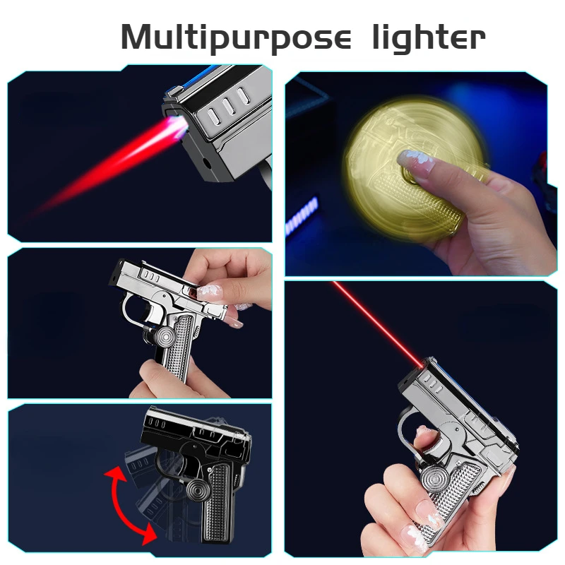 New Multifunctional Folding Dual-form Decompression Gyro Gun Type Lighter Creative Windproof Red Flame Men's Cigarette Lighter