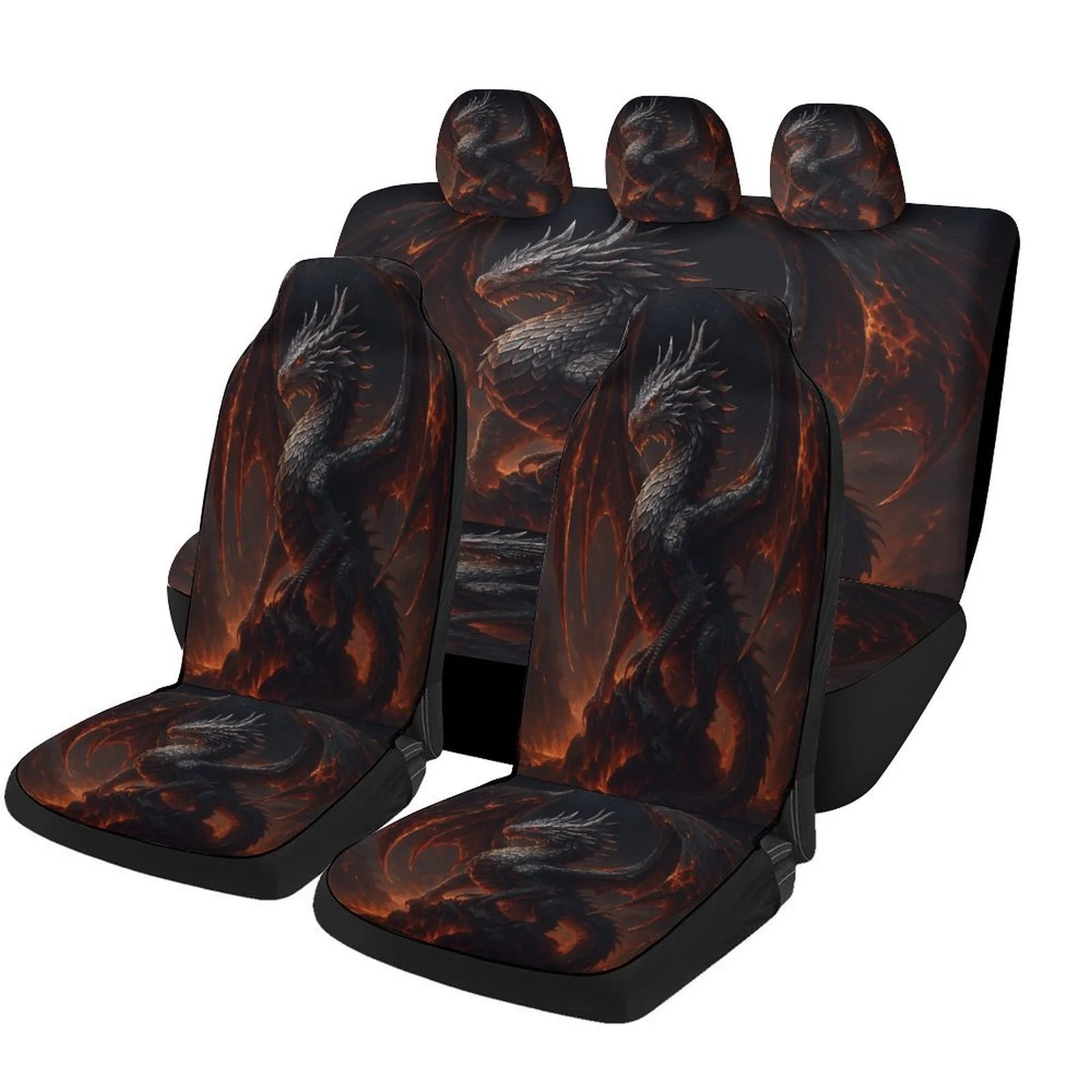 Fiery Dragon Themed Car Seat Cover Set For Most Cars, Trendy Novelty Car Seat Protector Covers Full Set, Universal Car Seat Cove