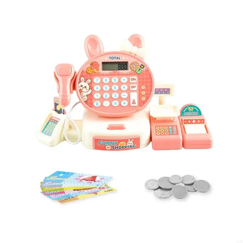 4XFE Electric Cash Register Checkout Counter Toy for Kids with Scanner Simulation Cashier Girls Math Learning Role Play Toy