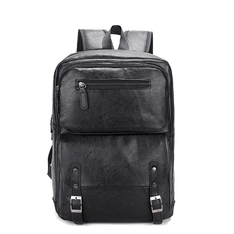 2024 New Brand Pu Leather Men Backpacks Fashion Student Backpack Boy Luxury Vintage Computer Laptop Bag 14 Inch