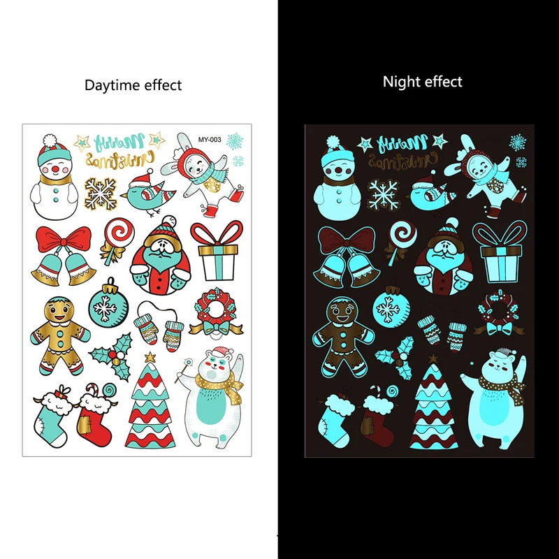 Christmas tattoo stickers, gilded luminous blue tattoo stickers, New Year snowflake waterproof tattoo stickers
