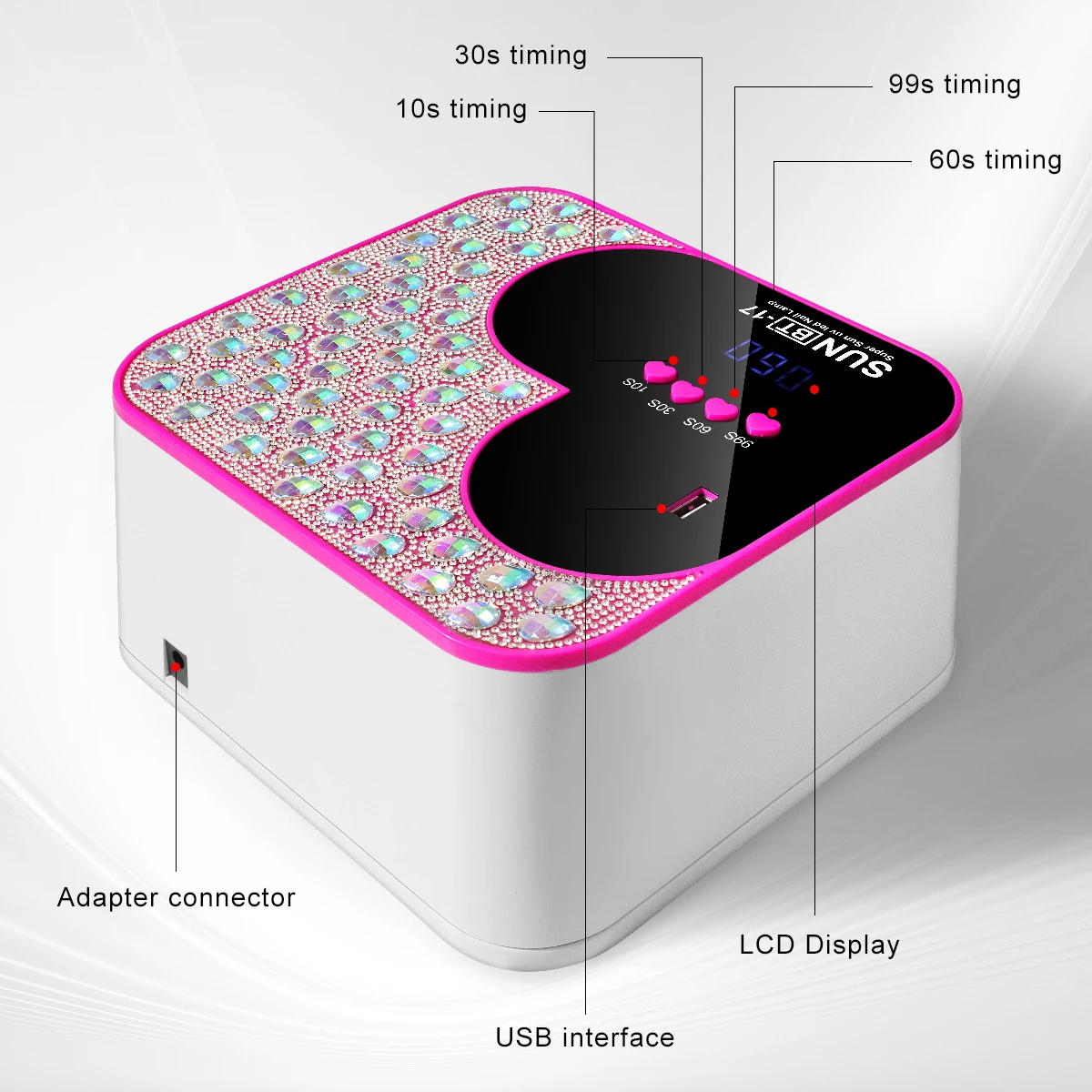 ثلاثية الأبعاد الماس الأشعة فوق البنفسجية LED مسمار مصباح للتجفيف السريع هلام مسمار العلاج بالضوء آلة شكل قلب 45 المصابيح مانيكير صالون أداة المعدات