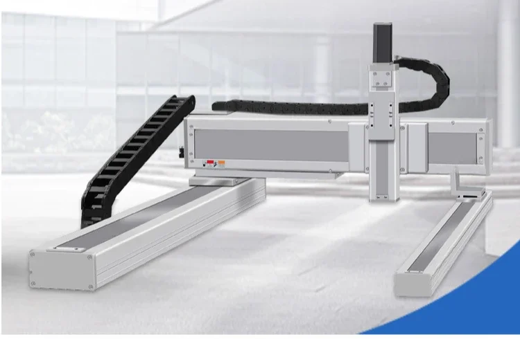 

Adjustable height standing large rack loading and unloading mobile slide table, double rail electric belt module