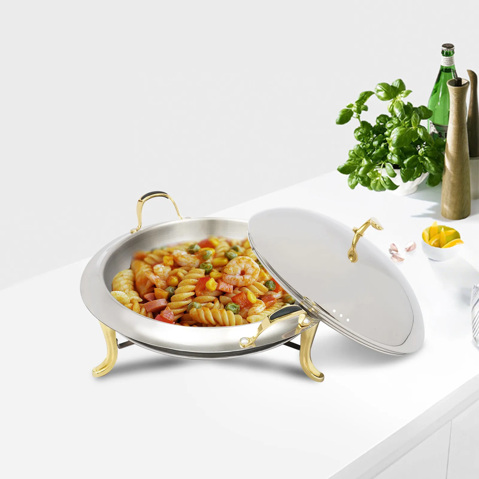 

Chafing Dish Stainless Steel Chafer Round Buffet Food Warmer Container W/Lid