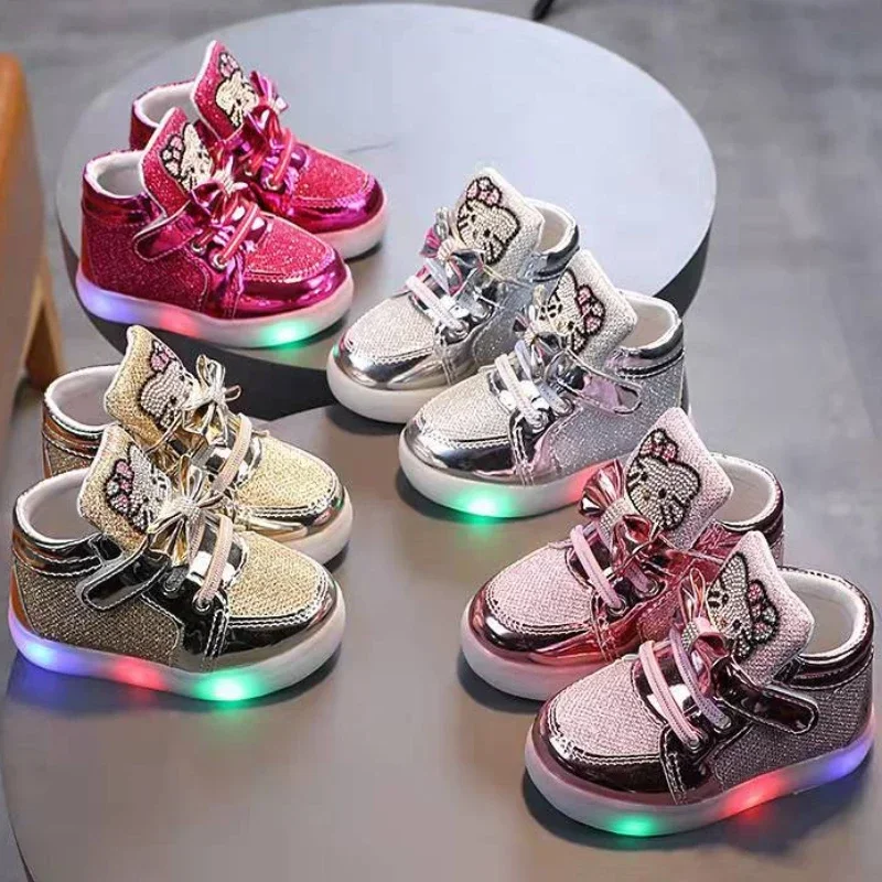 New Disney Children Luminous Shoes Boys Girls Hello Kitty Shoes Flashing Lights Fashion Sneakers Toddler Little Kid LED Sneakers