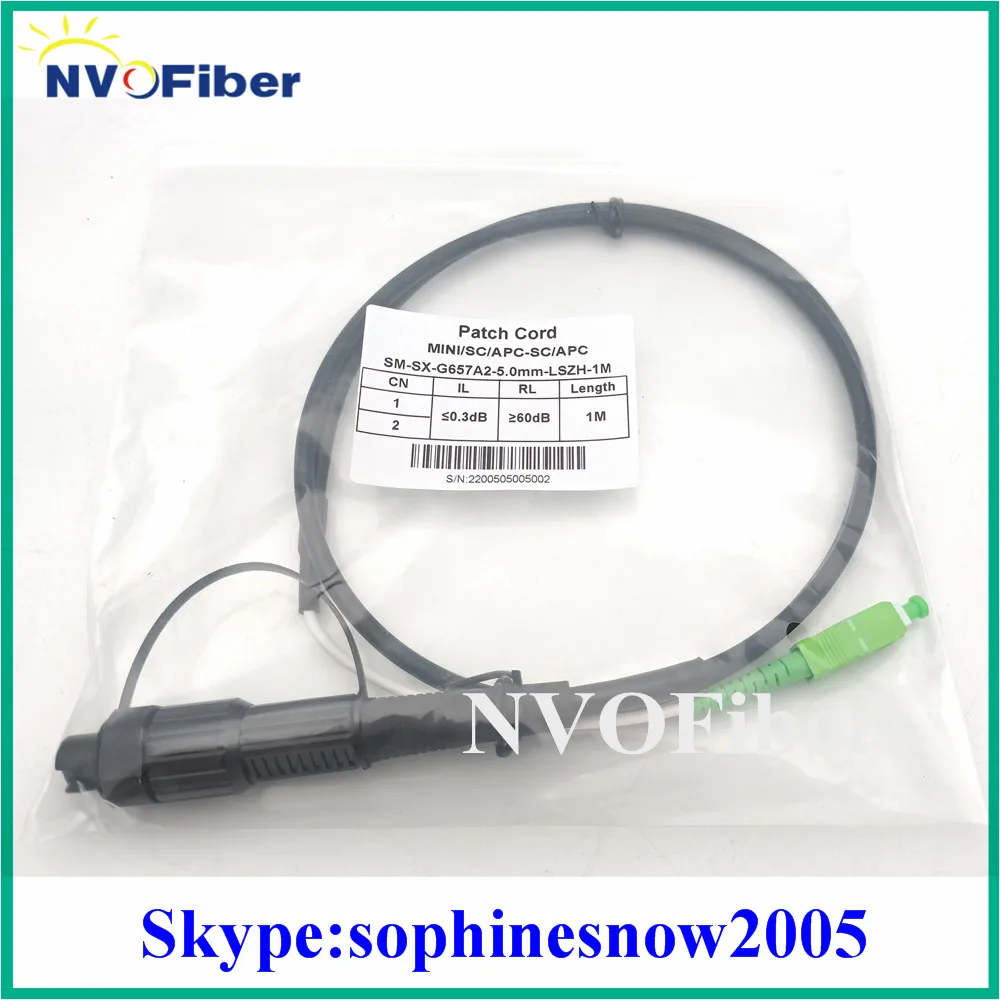 Outdoor Waterproof PI67 5.0mm Simplex CORNING HUAWEI Mini SC/APC to  SC/APC 1M Fiber Optic Patch Cord Black Cable Connector