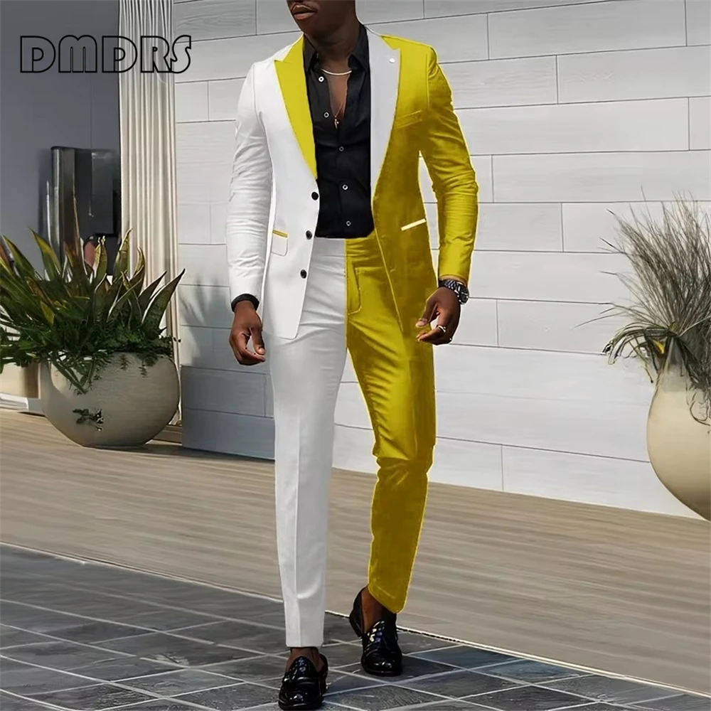 Trendy Two-Piece Suit Set for Men, Color Contrasted Men's Formal Suit Set, Slim Fitting Blazer Pants, Plus Size Wedding Suits