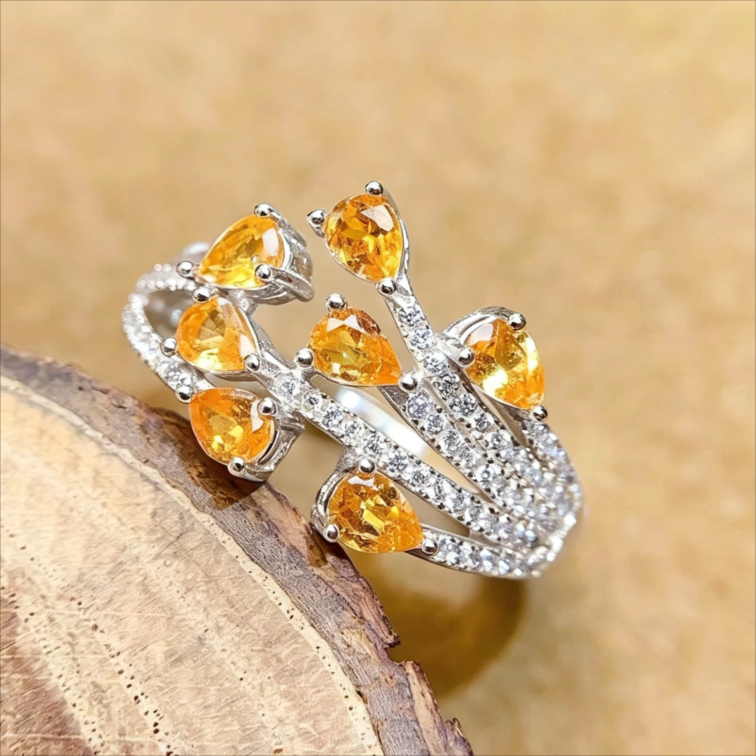 Genuine Fanta Garnet Ring 3x4mm Natural Fanta Jewelry with Certificate925 Silver Floral Cocktail Ring for Women