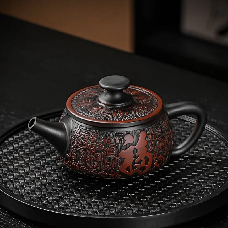 Jianshui Clay Purple Pottery Teapot Hand Painted Antique Relief Teapot Household Teapot Kungfu Tea Set Kettle