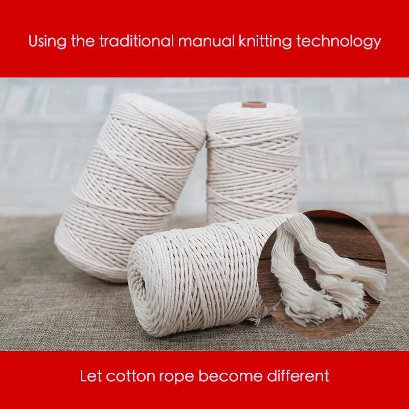 Natural Beige Twisted String Cotton Cord Macrame 3/4/5/6/8/10mm Rope For Handmade Knitting DIY Accessory