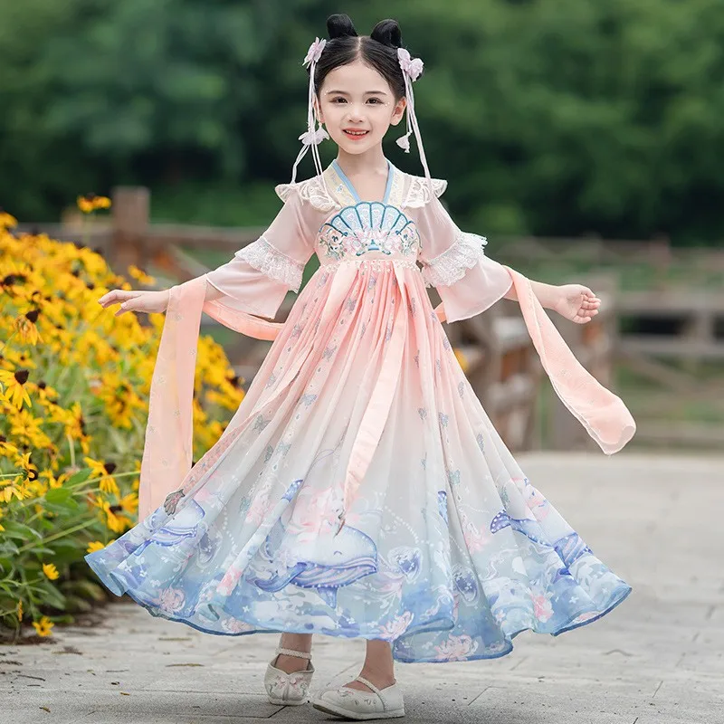 Chinese Traditionele Meisjes Borduren Hanfu Jurk Fee Outfit Voor Meisje Kinderen Chinese Stijl Tang Fotografie Cosplay 2024 Nieuw