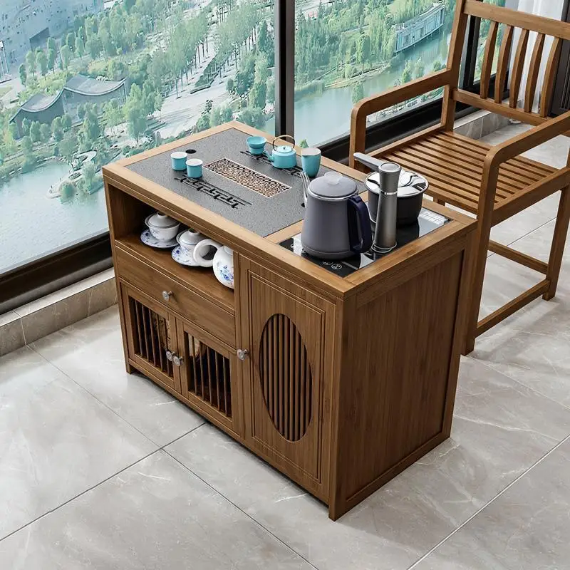 

Mobile table Small table Household cabinet Small coffee table Balcony Kung Fu tea set Kettle integrated side
