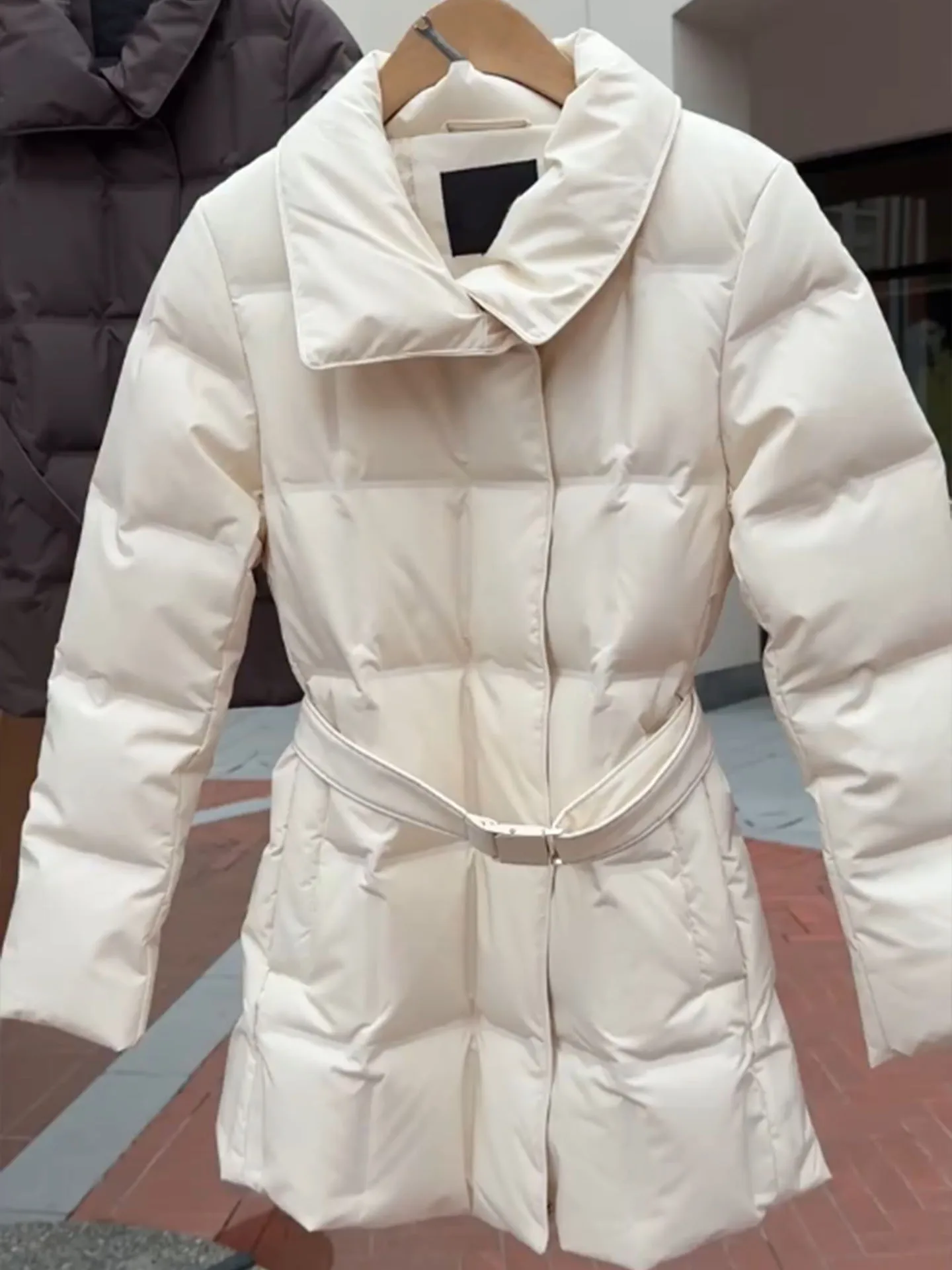 

Ele White down Jaet Women's Thiened Warm Mid-Length Waist-Cinching Stand Collar Winter Outerwear Faionable Commute ...