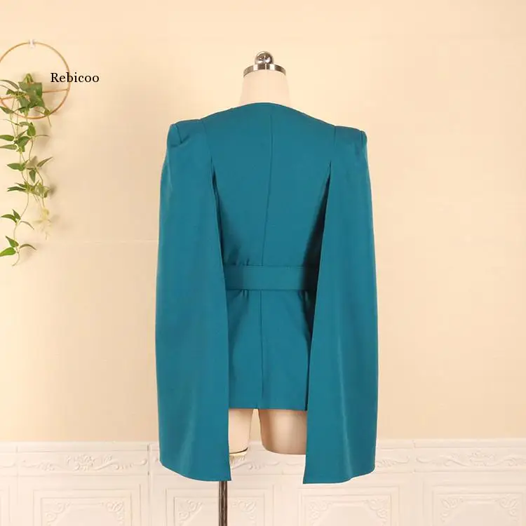 Autumn Women Long Cape Sleeve Cloak Jacket Sexy V-Neck Belt Blazer Elegant Fashion Party Coat Office Lady Blazer Work Clothes