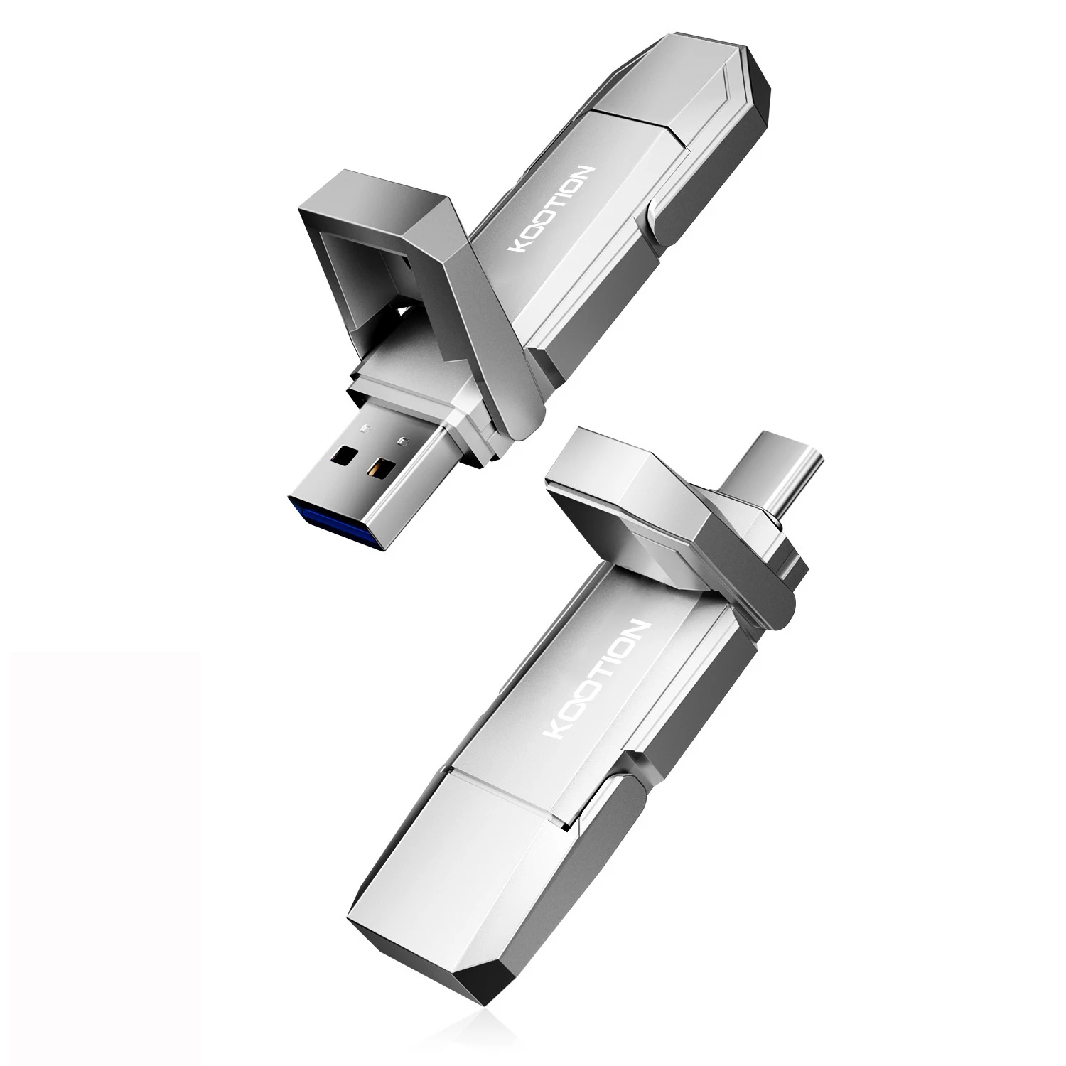 Kootion U54 USB Flash Drive Portátil Tipo C/A Dual Slot USB Disk 128GB 256GB 512GB 450MB/S Cinza Memória Stick para Laptop Tablet