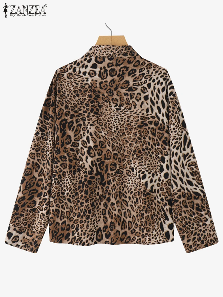 ZANZEA High Street Printed Leopapd Tops Women Fashion Shirts 2025 Casual Long Sleeve Office Tunic Female Party Lapel Neck Blusas